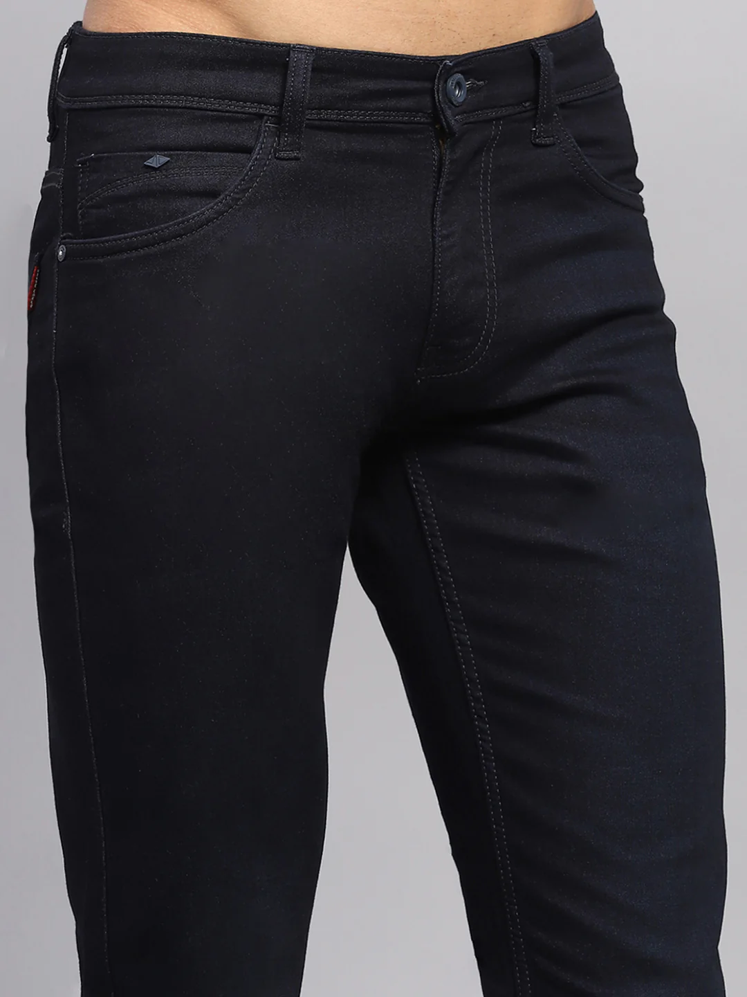 Men Navy Blue Solid Narrow Fit Denim - Image 6