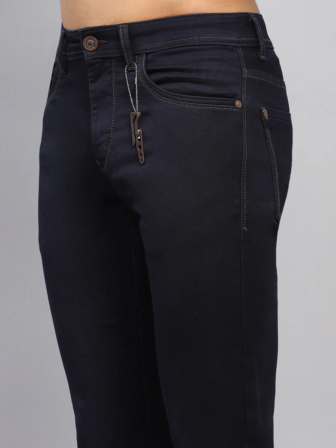 Men Navy Blue Solid Narrow Fit Denim - Image 6