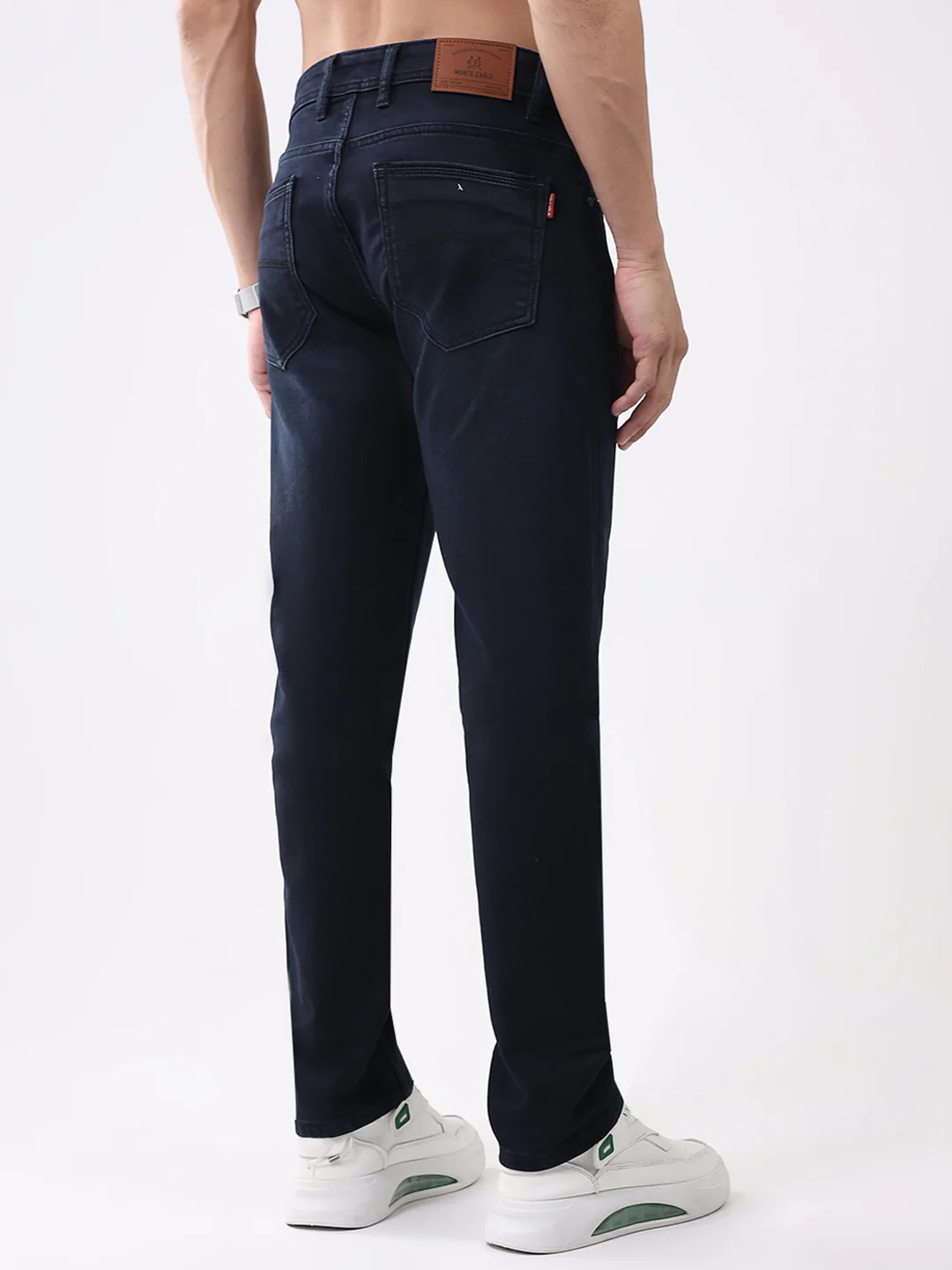 Men Navy Blue Solid Narrow Fit Denim - Image 5