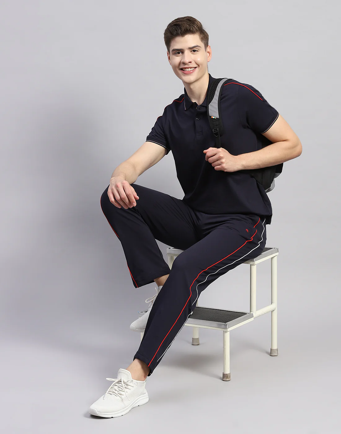 Men Navy Blue Solid Polo Collar Half Sleeve Lower Set - Image 2