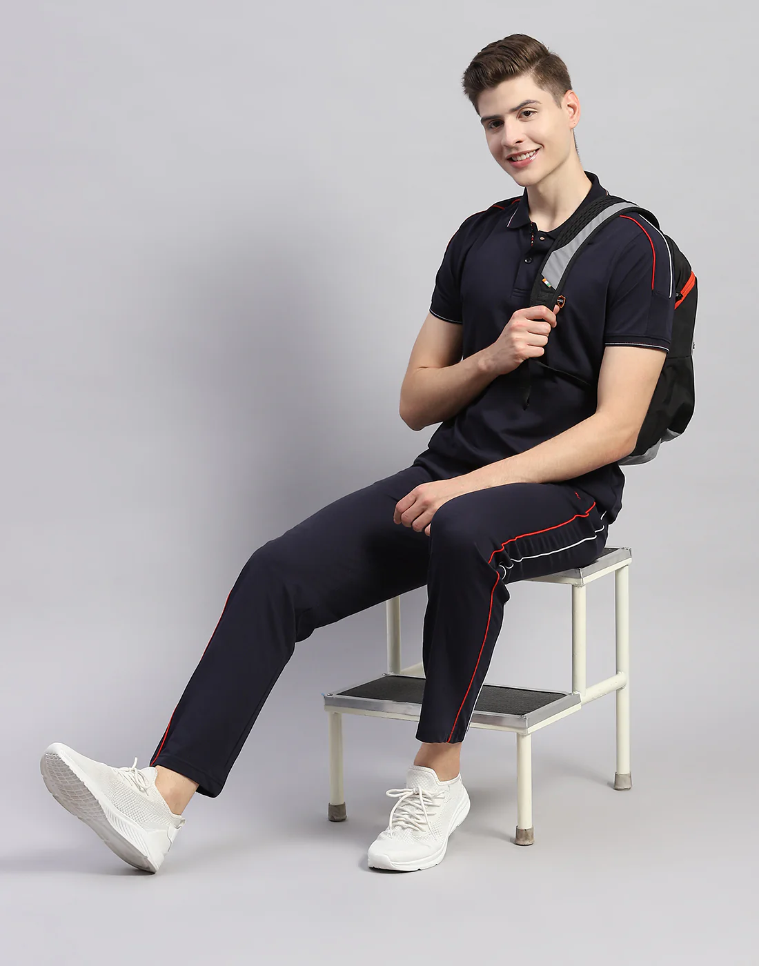 Men Navy Blue Solid Polo Collar Half Sleeve Lower Set - Image 6