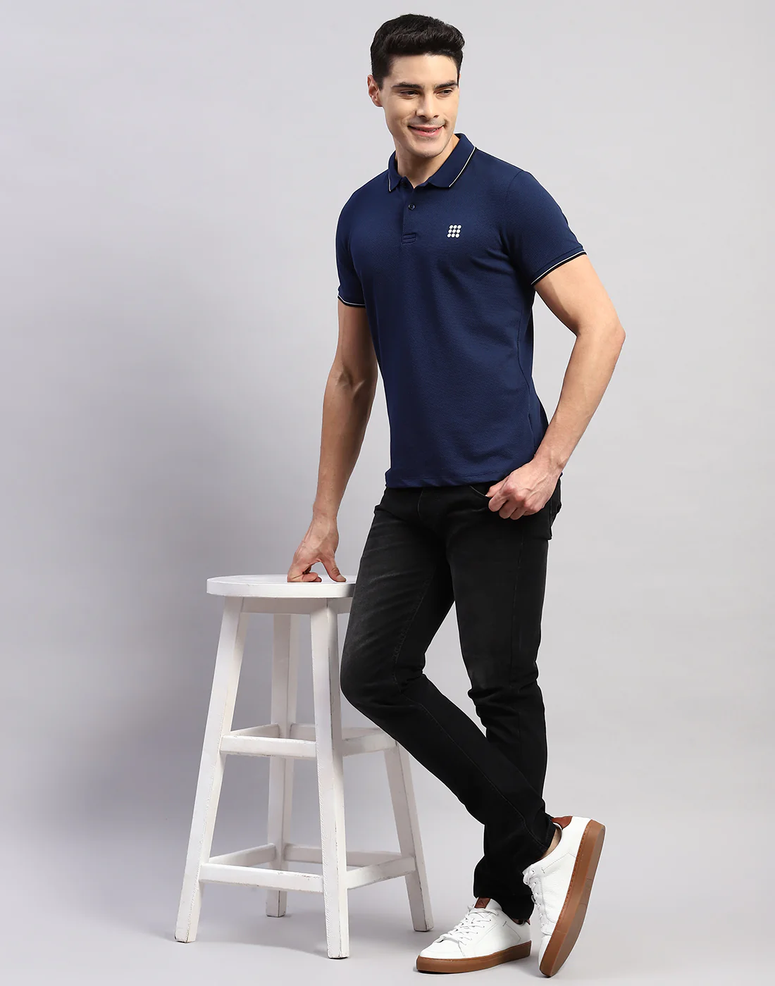 Rock.it Men Navy Blue Solid Polo Collar Half Sleeve T-Shirt - Image 2