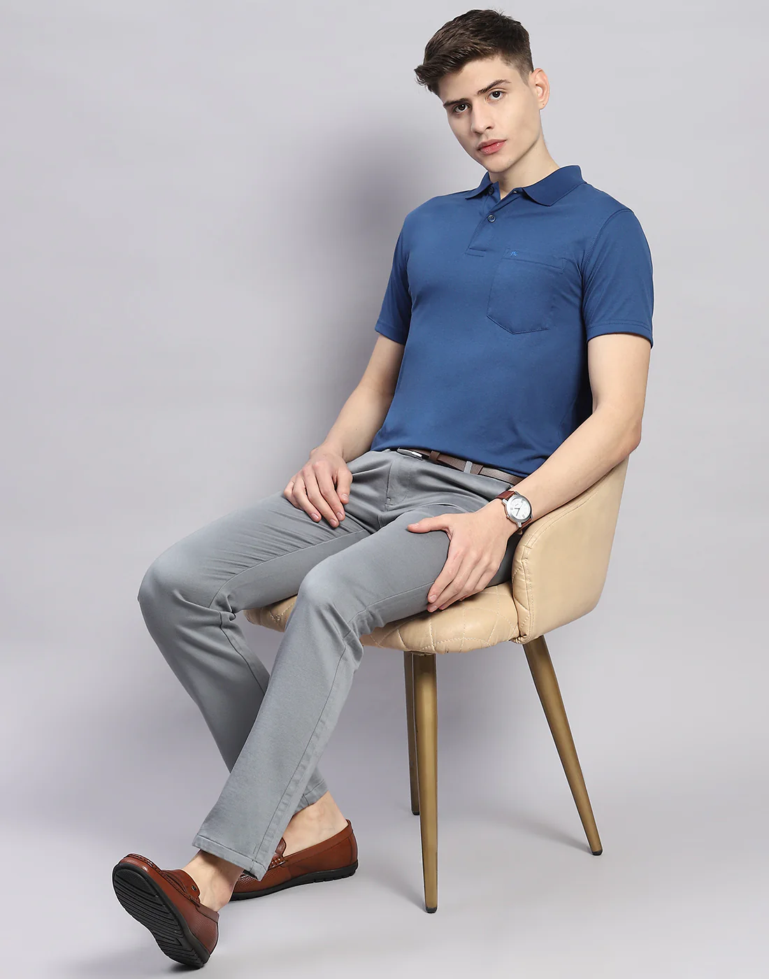 Men Navy Blue Solid Polo Collar Half Sleeve T-Shirt - Image 2