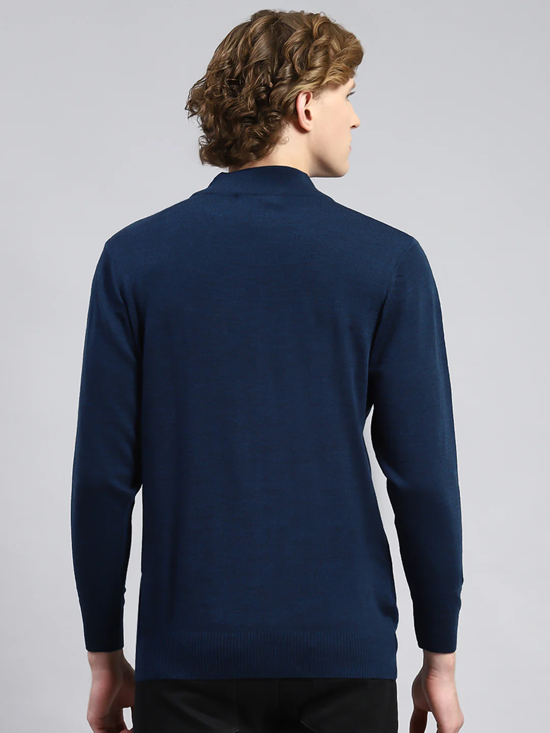 Men Navy Blue Solid Pullover - Image 5