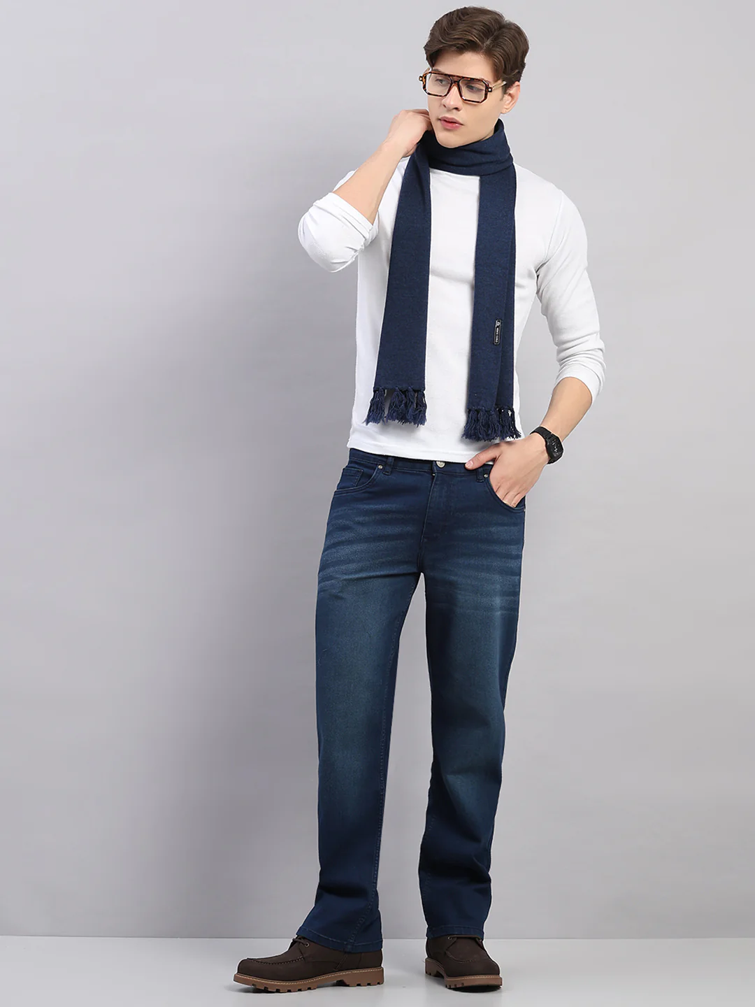 Men Navy Blue Solid Pure Wool Muffler - Image 2