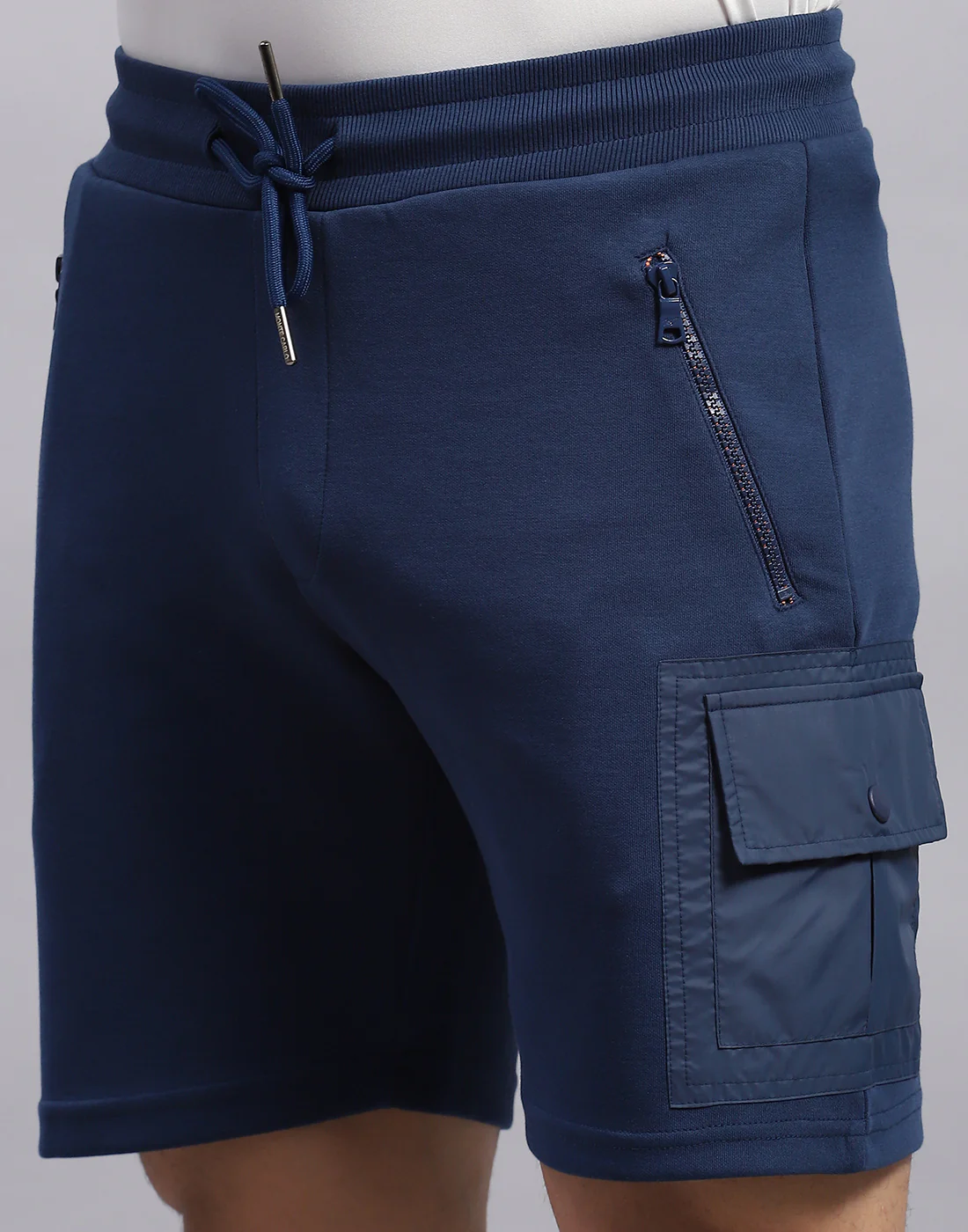 Men Navy Blue Solid Regular Fit Bermuda