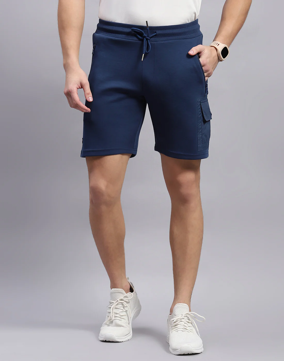 Men Navy Blue Solid Regular Fit Bermuda - Image 2