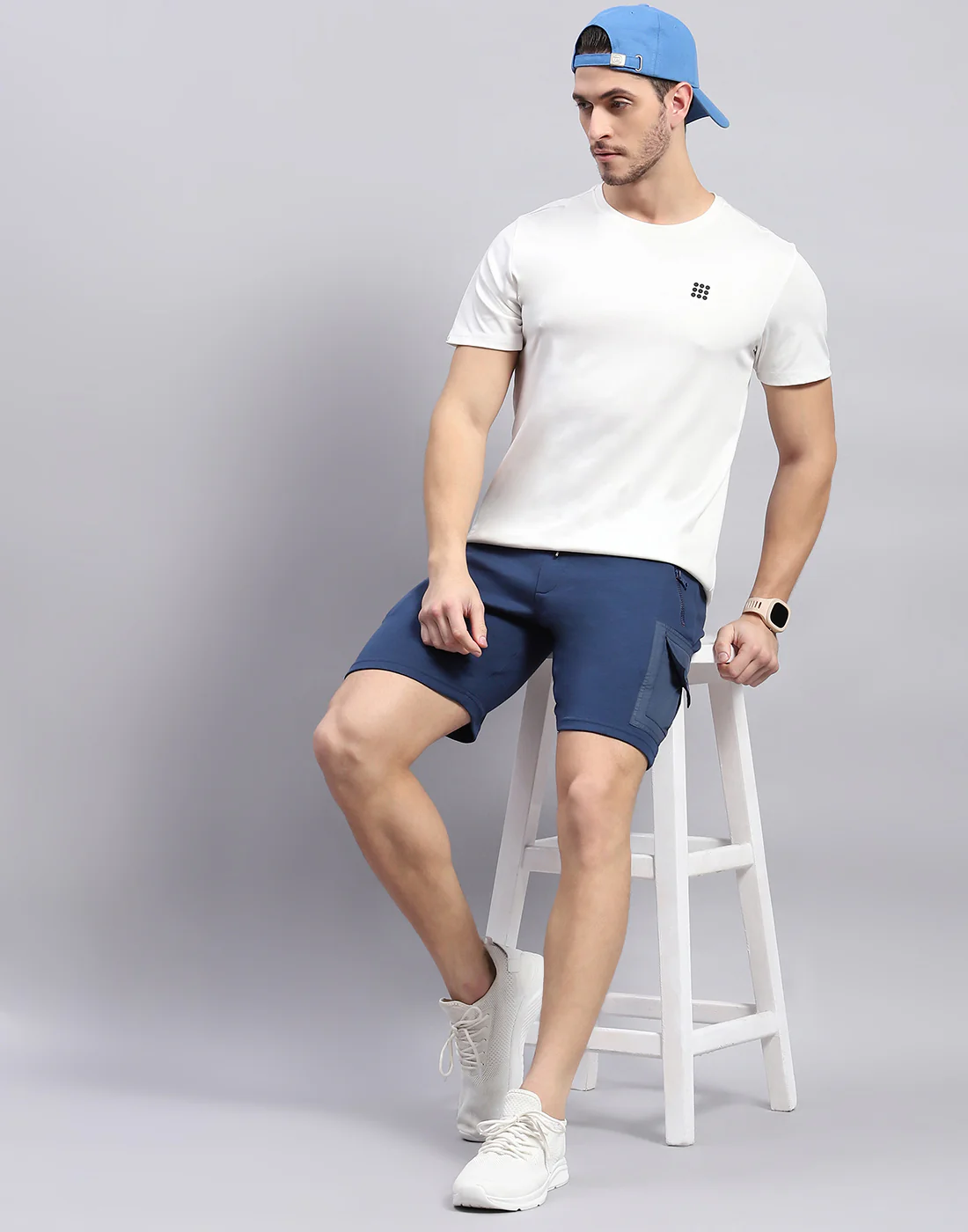 Men Navy Blue Solid Regular Fit Bermuda - Image 3