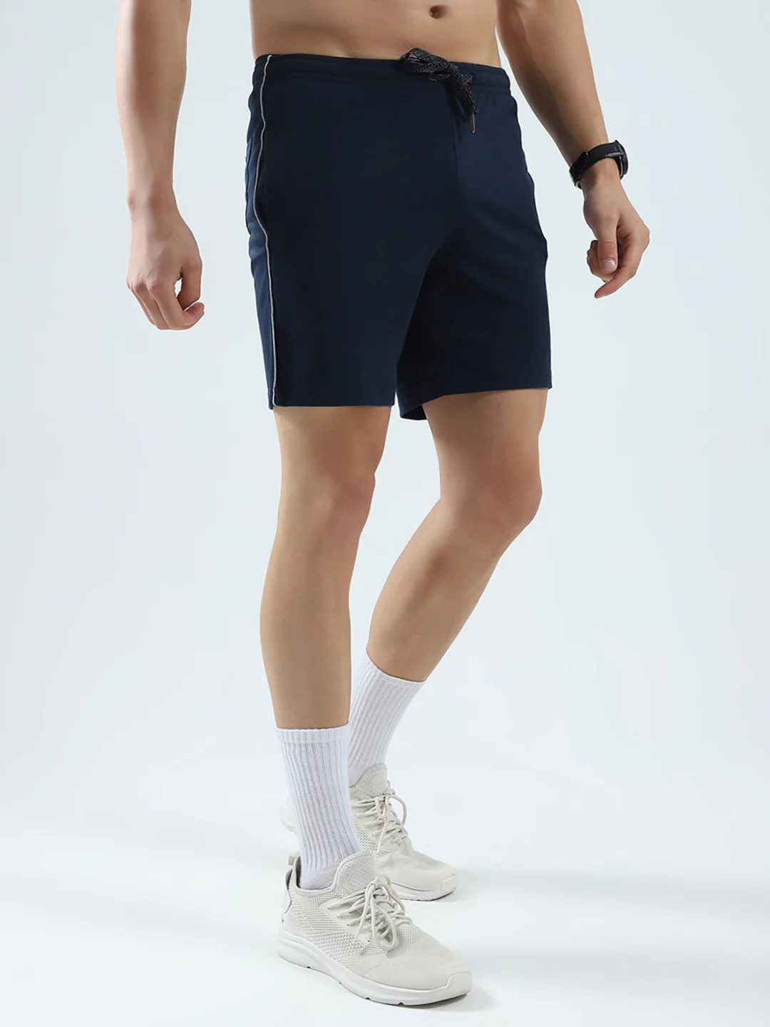 Men Navy Blue Solid Regular Fit Bermuda - Image 4