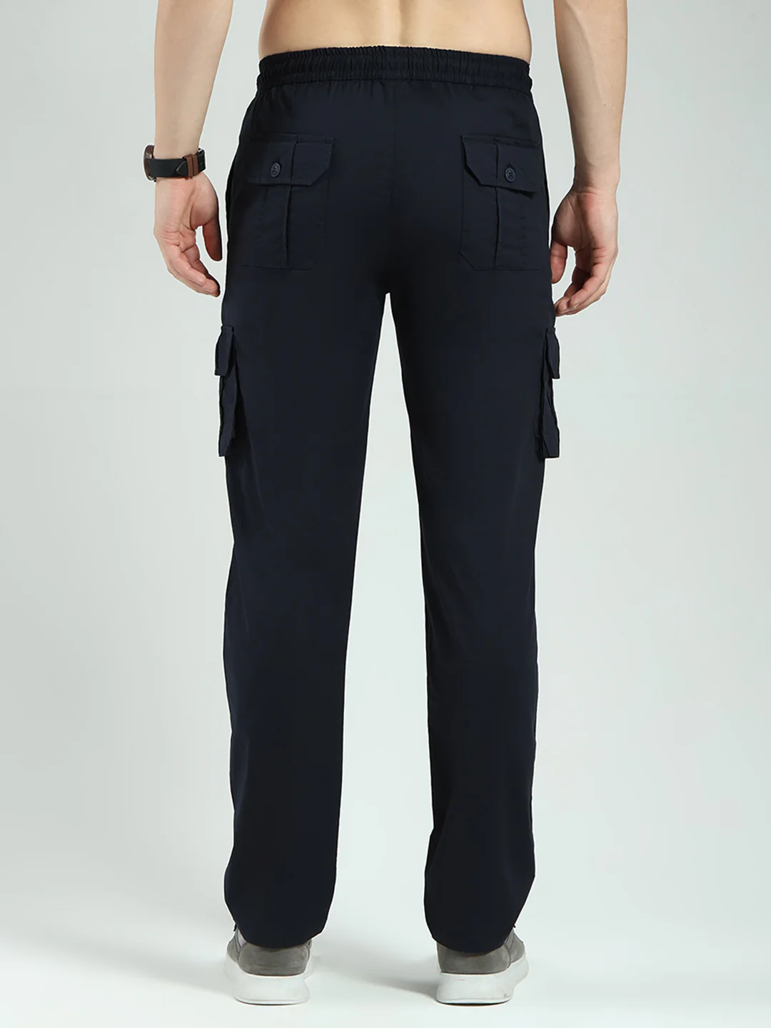 Men Navy Blue Solid Regular Fit Cargo - Image 5