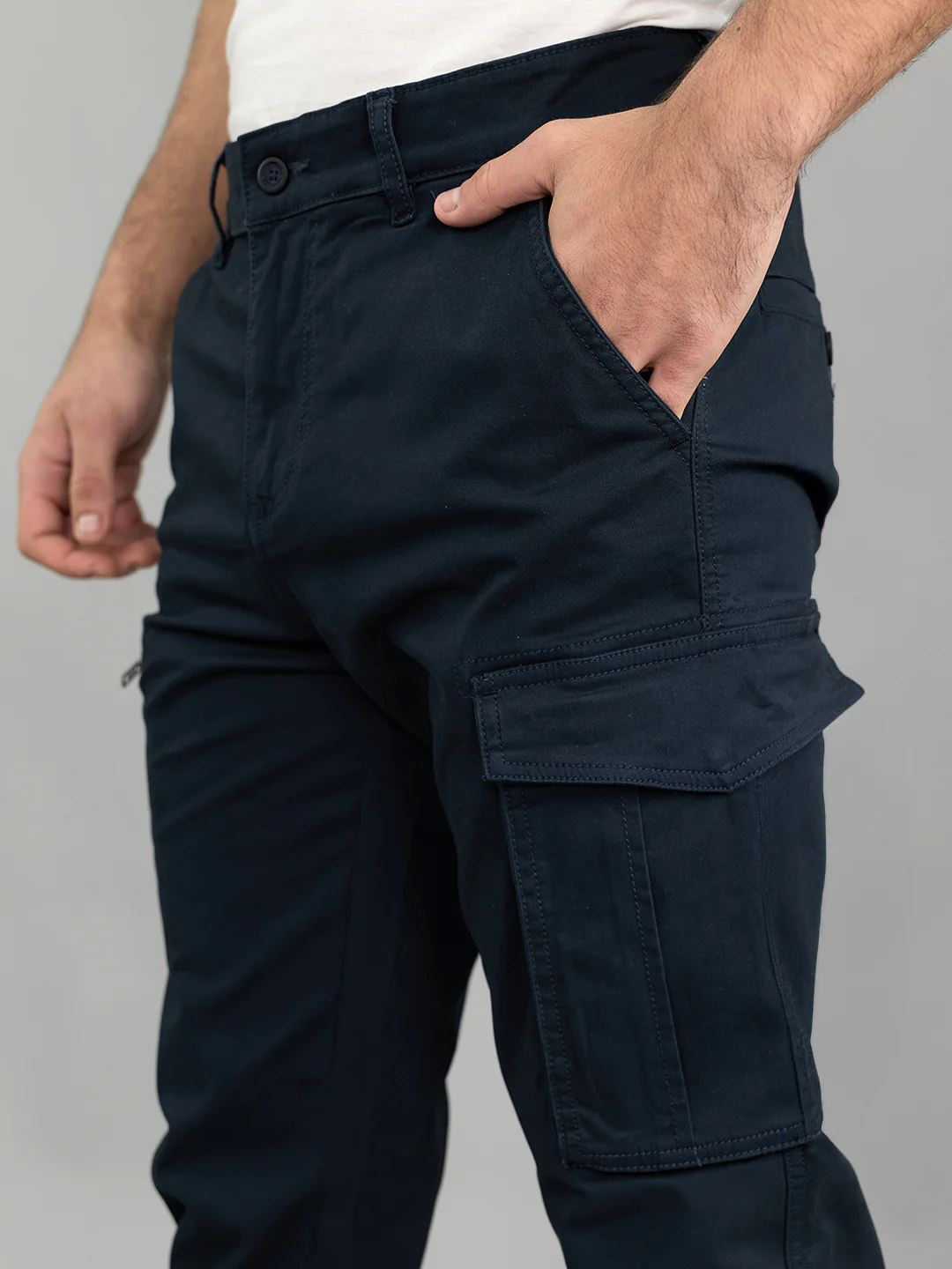 Men Navy Blue Solid Regular Fit Cargo - Image 5