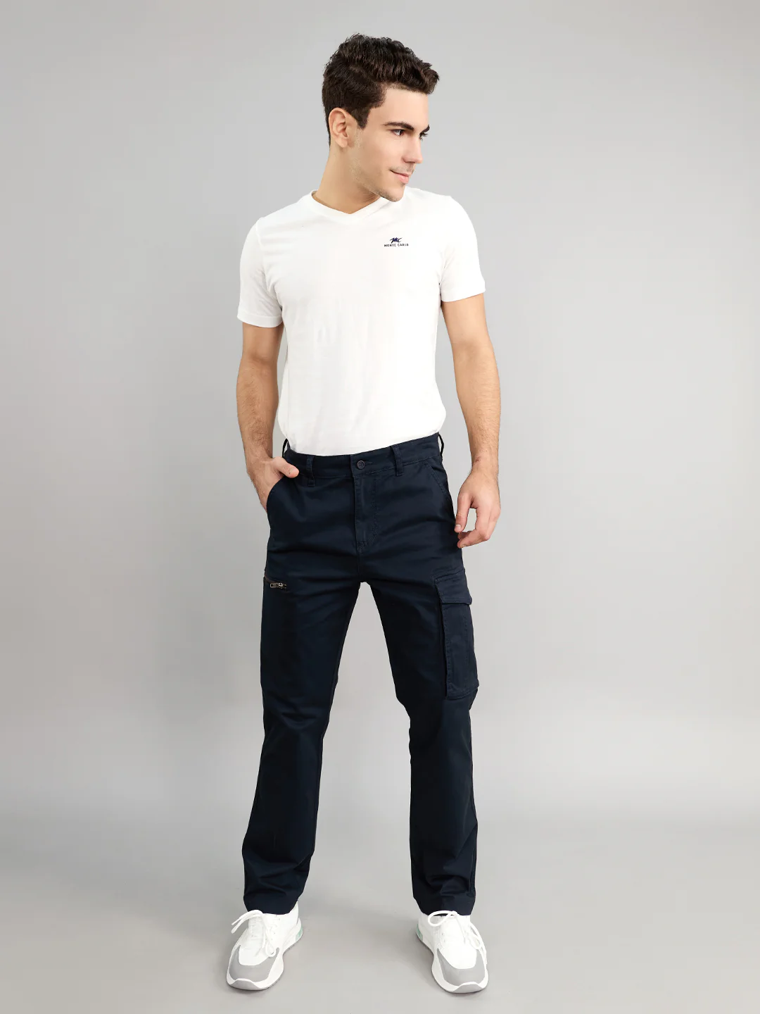 Men Navy Blue Solid Regular Fit Cargo - Image 6