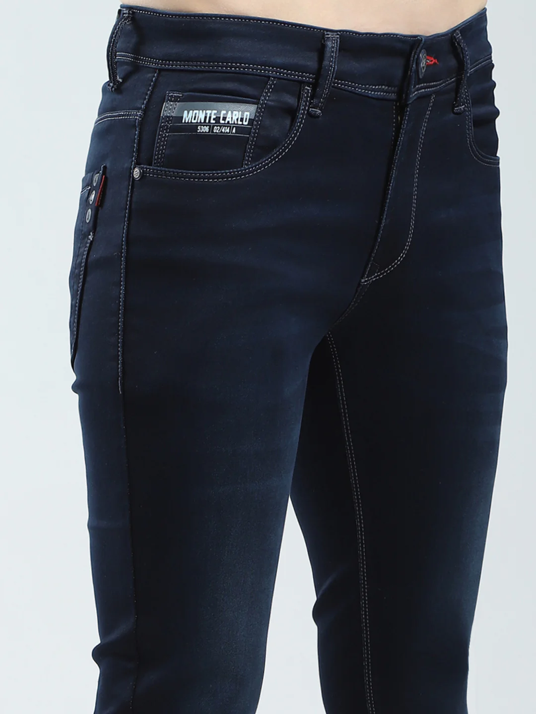 Men Navy Blue Solid Ankle Length Denim - Image 6