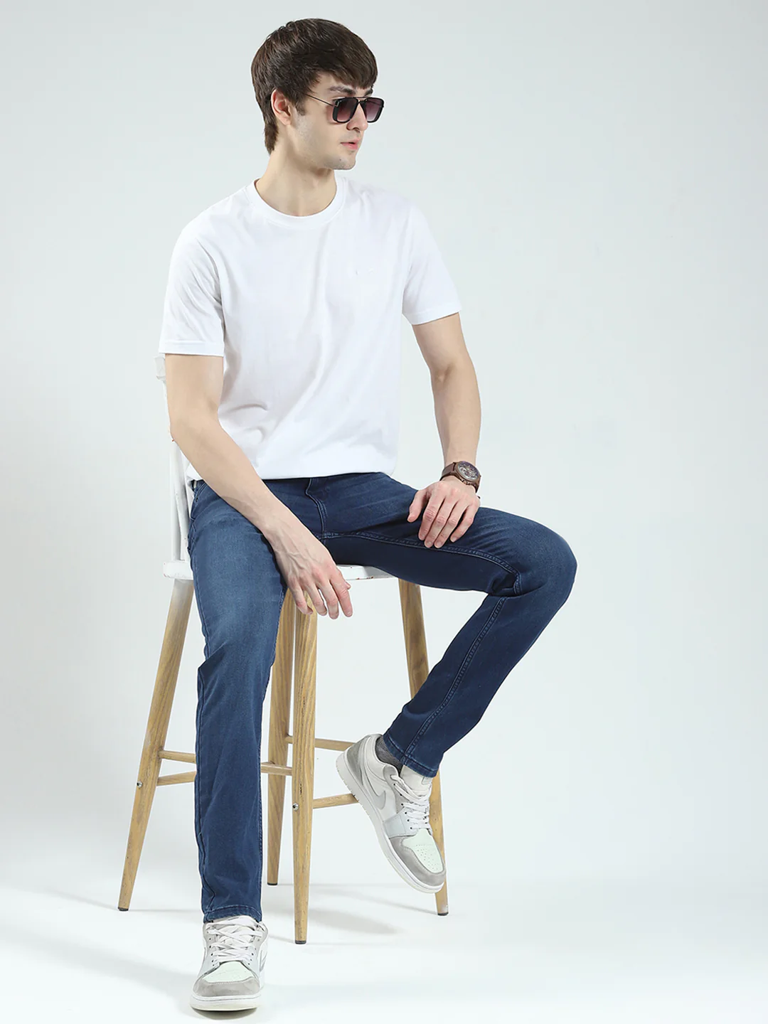 Men Navy Blue Solid Skinny Fit Denim - Image 2