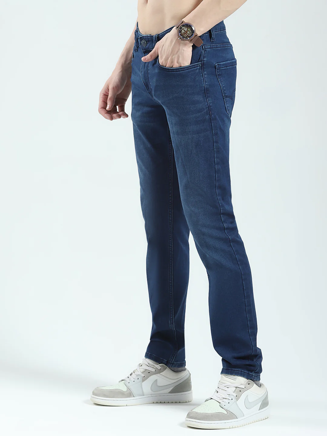 Men Navy Blue Solid Skinny Fit Denim - Image 3
