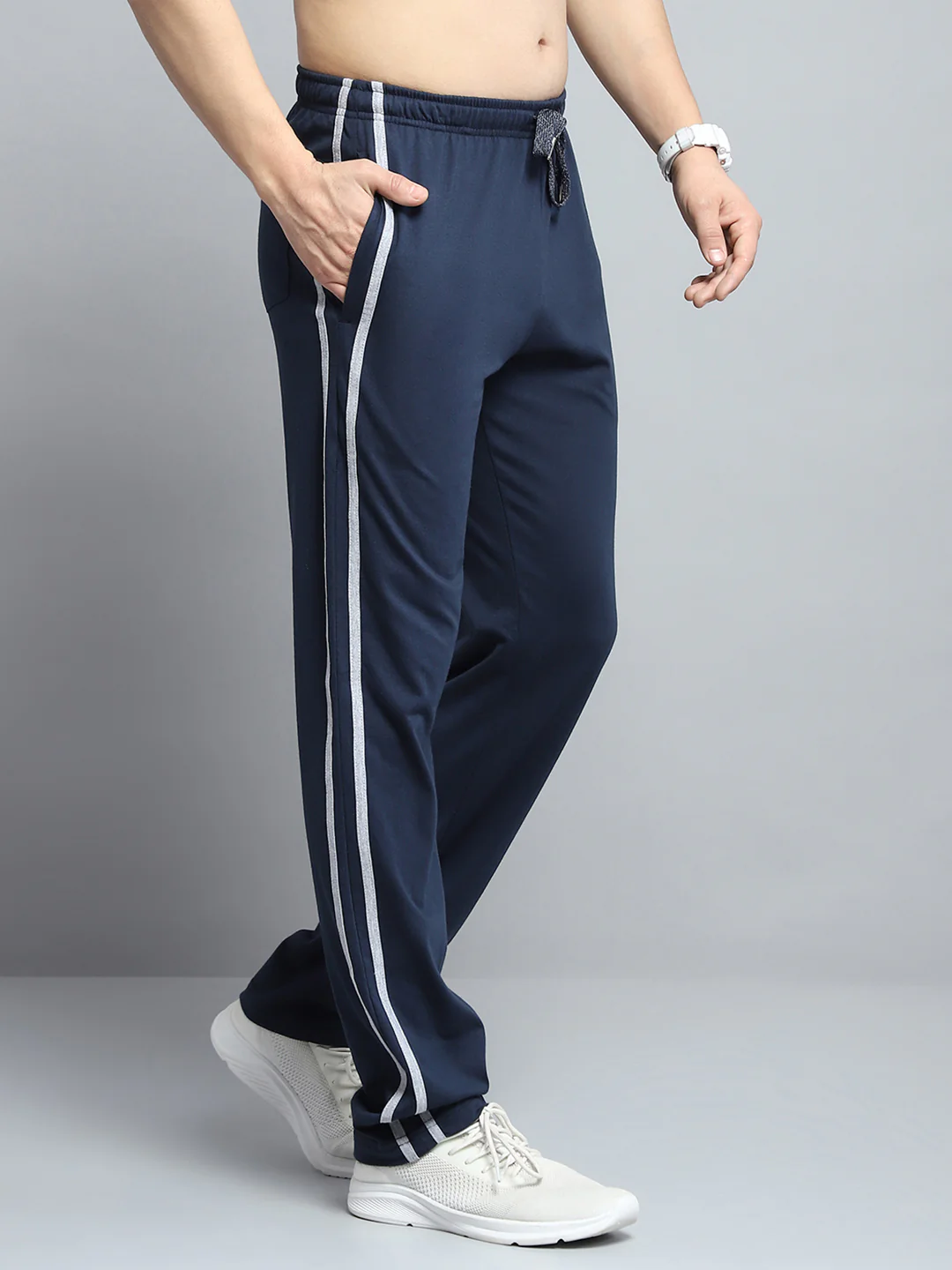 Men Navy Blue Solid Regular Fit Lower - Image 4