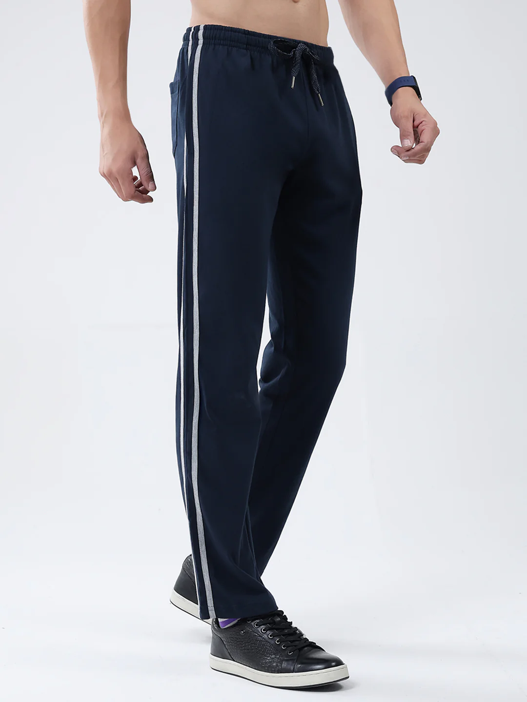 Men Navy Blue Solid Regular Fit Lower - Image 4