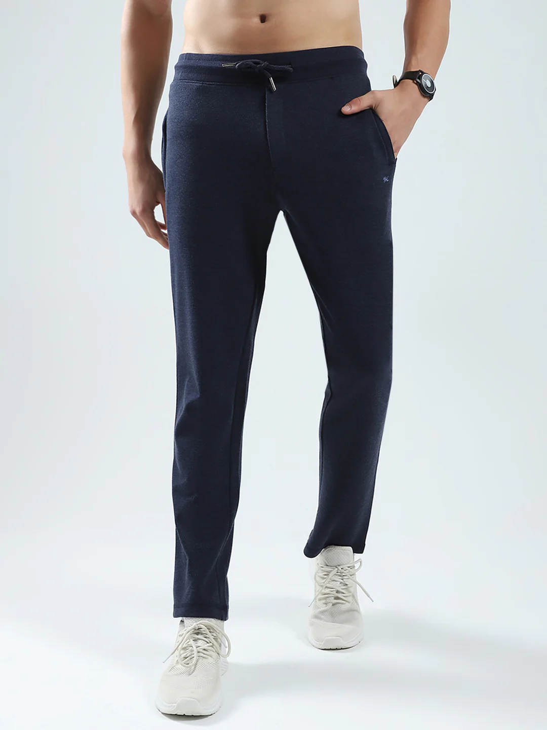 Men Navy Blue Solid Regular Fit Lower