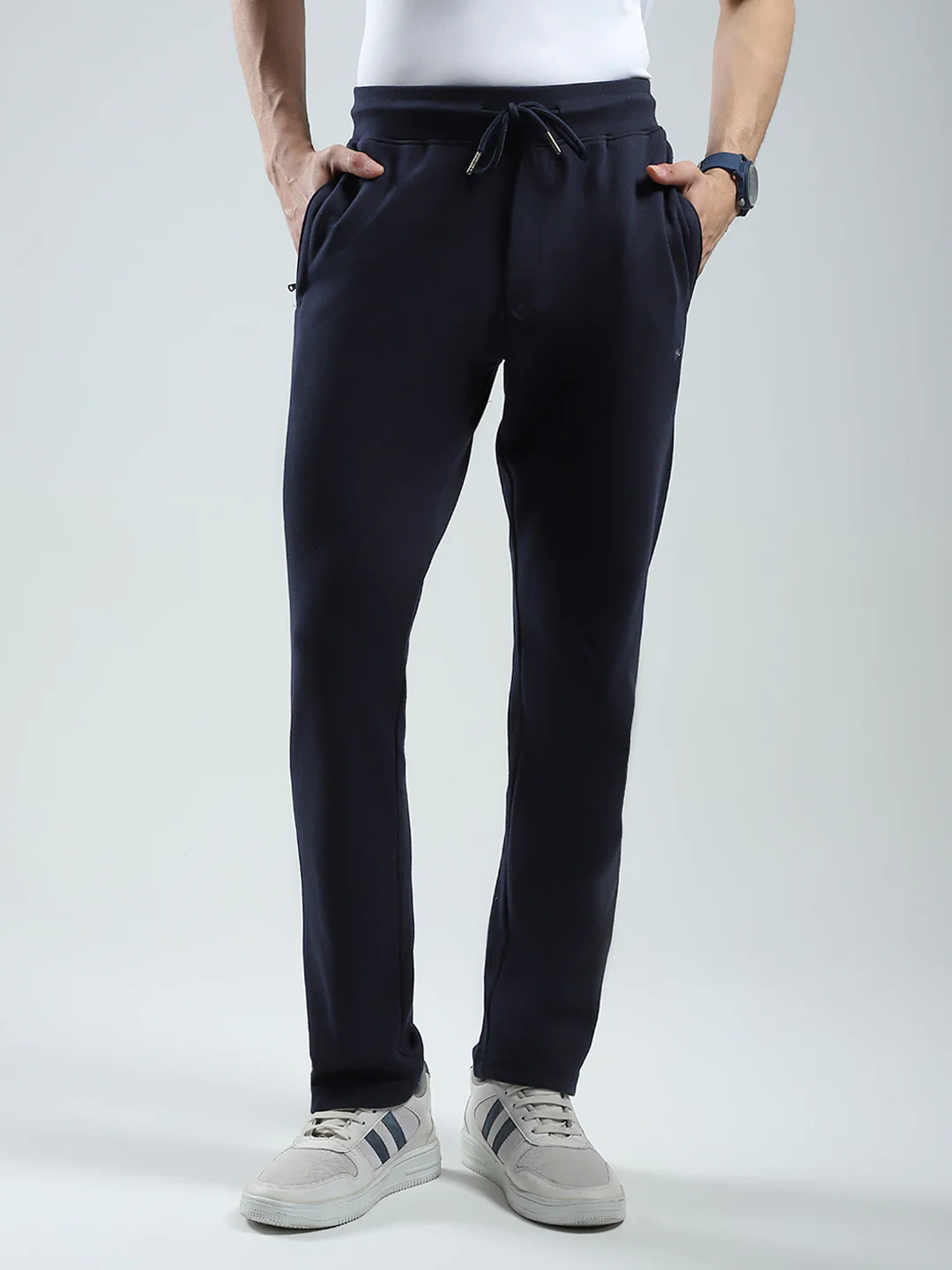 Men Navy Blue Solid Regular Fit Lower