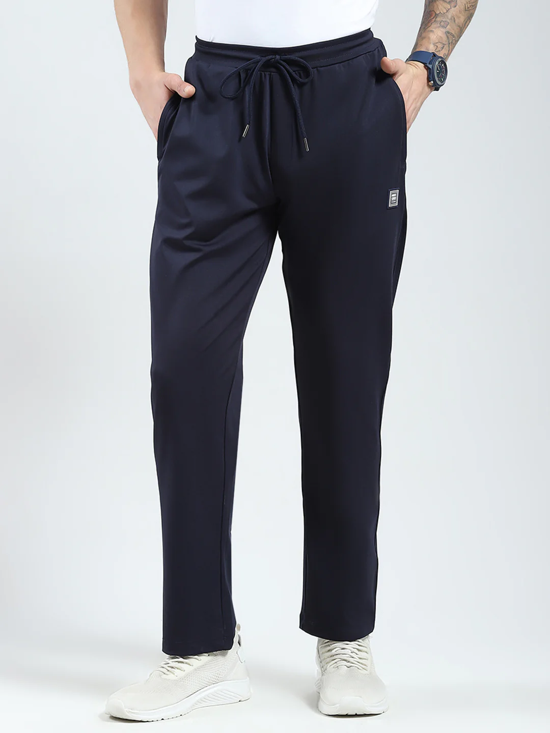Men Navy Blue Solid Regular Fit Lower