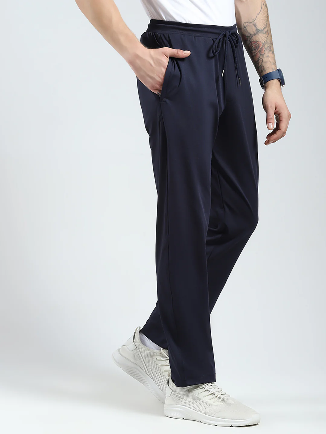 Men Navy Blue Solid Regular Fit Lower - Image 4