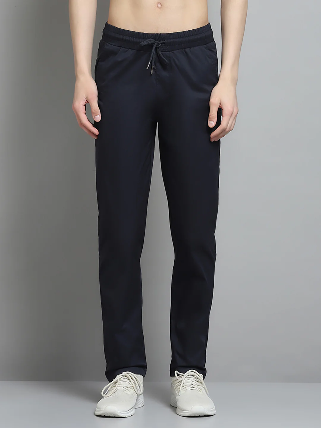 Men Navy Blue Solid Regular Fit Lower