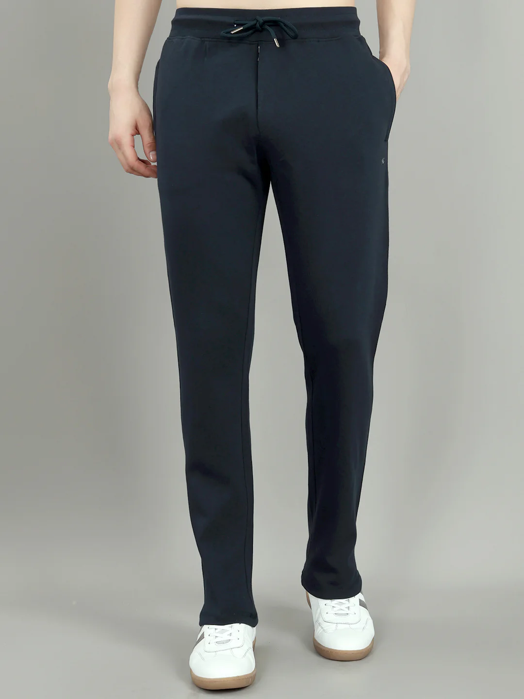 Men Navy Blue Solid Regular Fit Lower