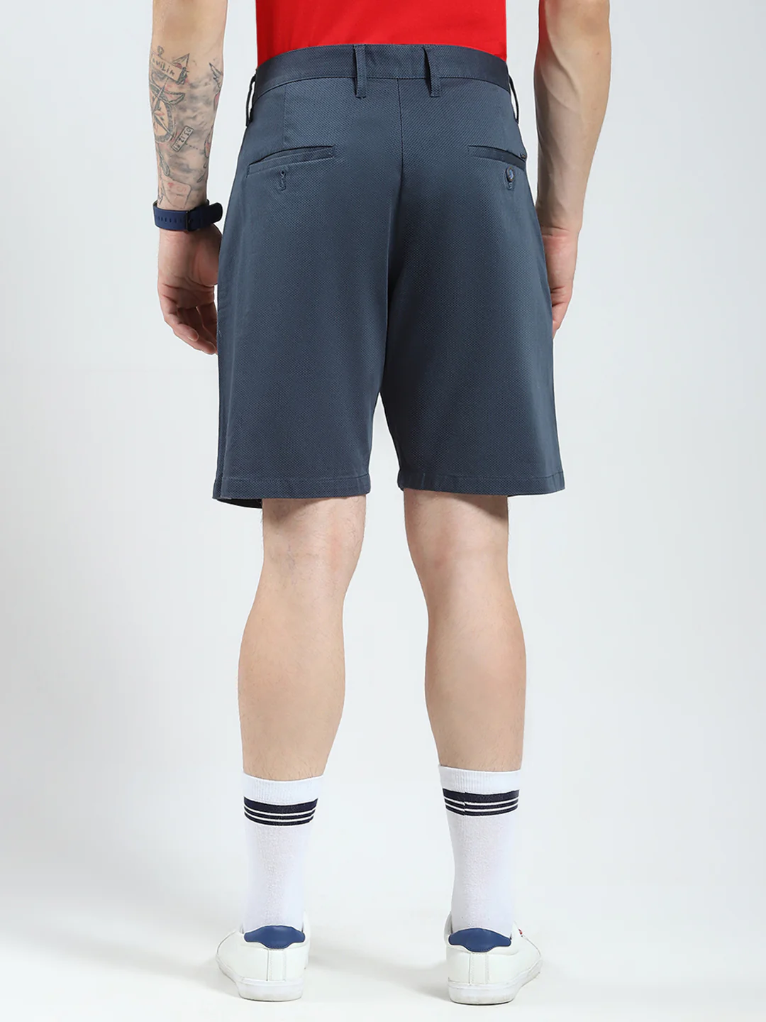 Men Navy Blue Solid Regular Fit Shorts - Image 5