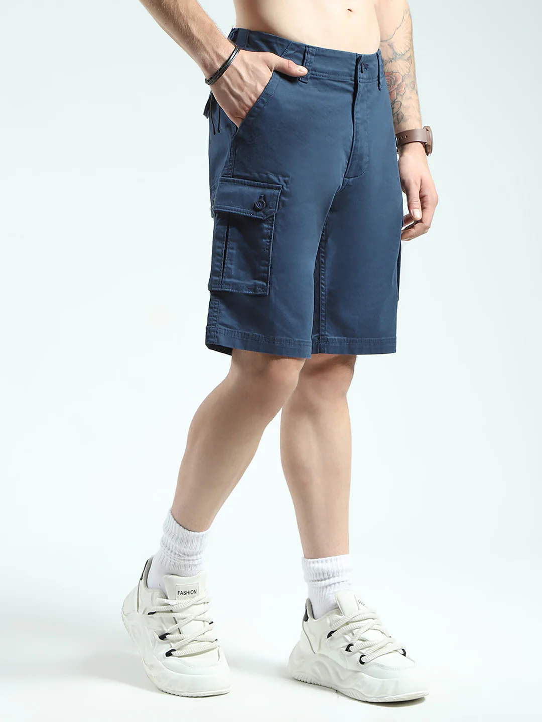 Men Navy Blue Solid Regular Fit Shorts - Image 4