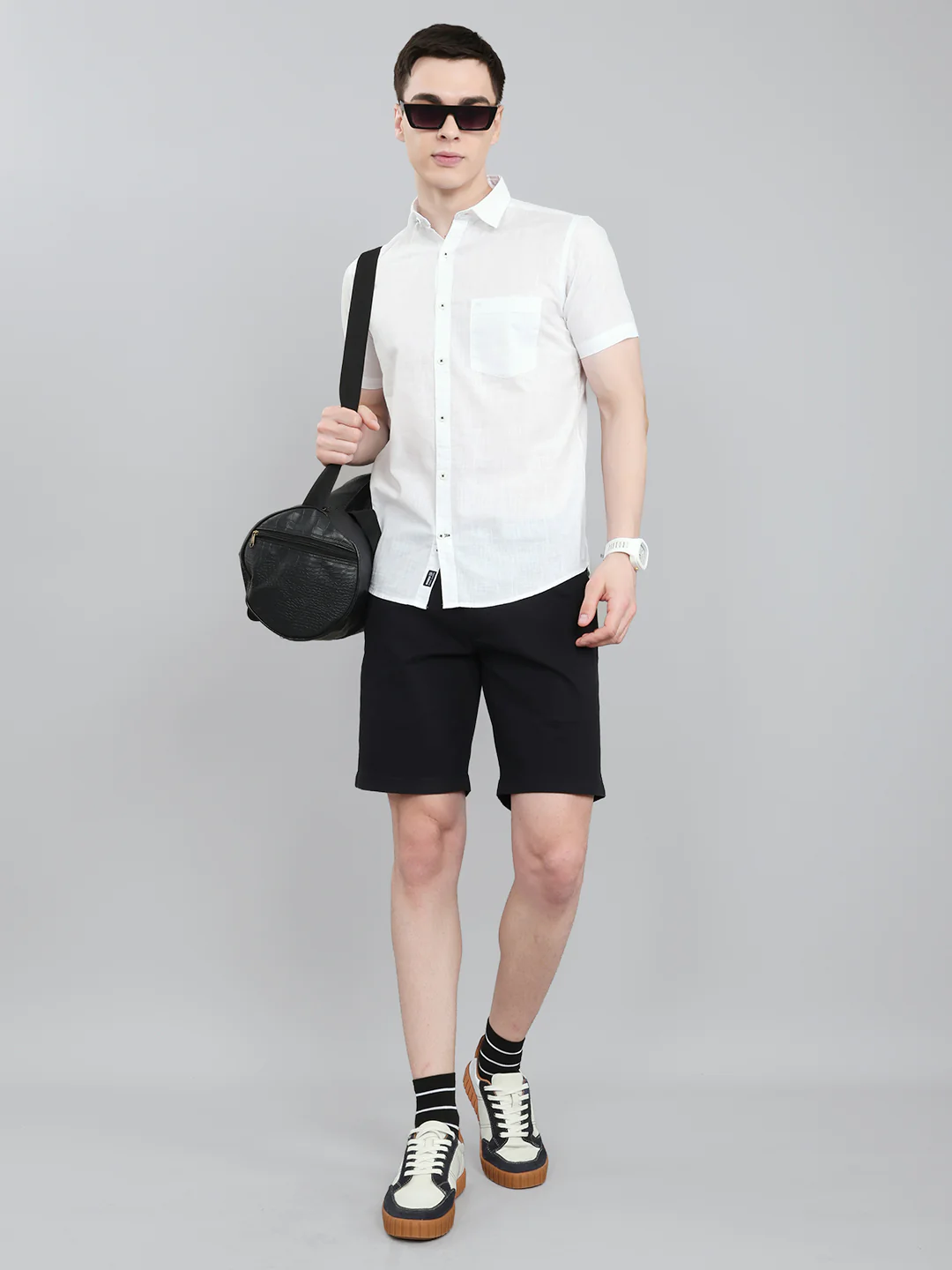 Men Navy Blue Solid Regular Fit Shorts - Image 6