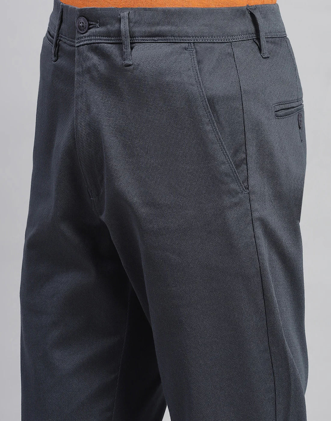 Men Navy Blue Solid Regular Fit Trouser - Image 6