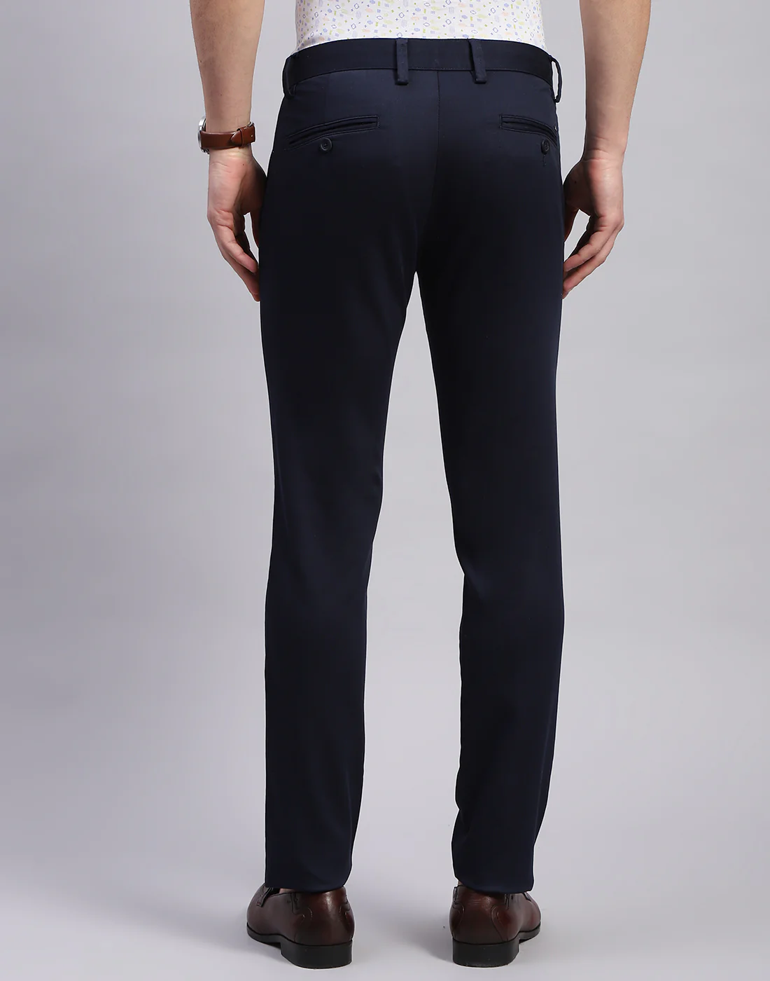 Men Navy Blue Solid Regular Fit Trouser - Image 5