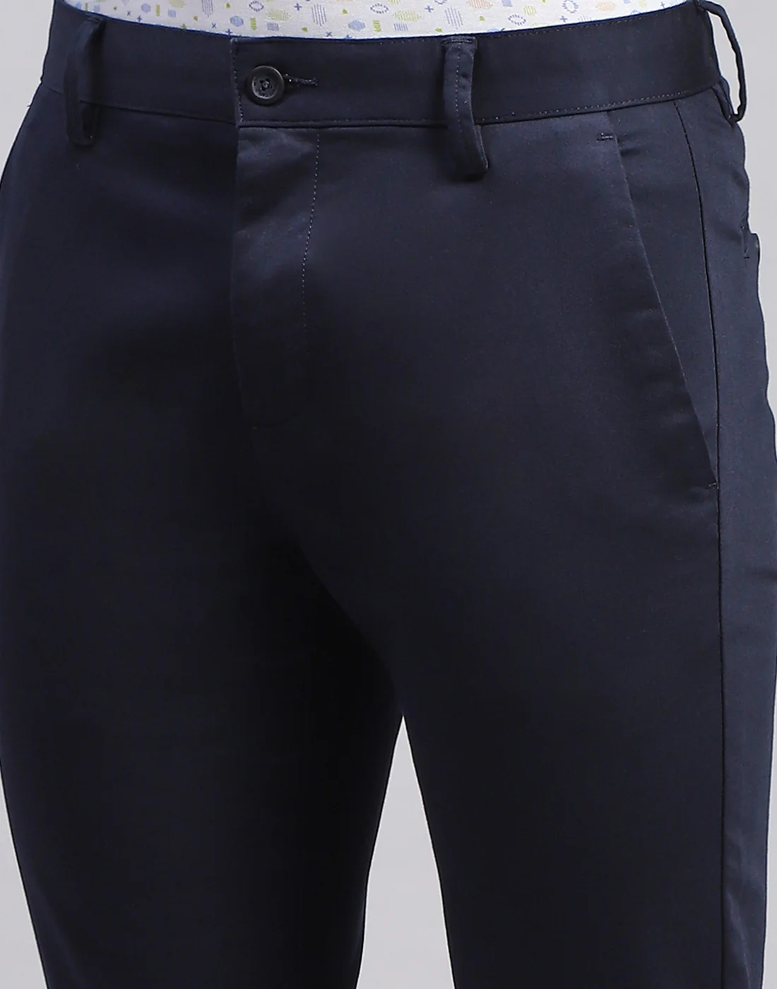Men Navy Blue Solid Regular Fit Trouser - Image 6