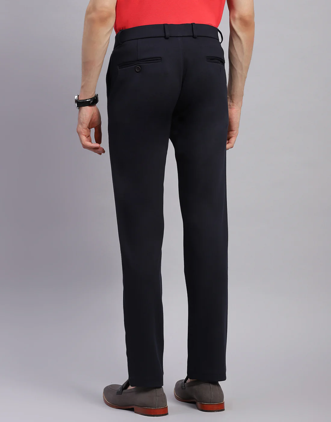 Men Navy Blue Solid Regular Fit Trouser - Image 5