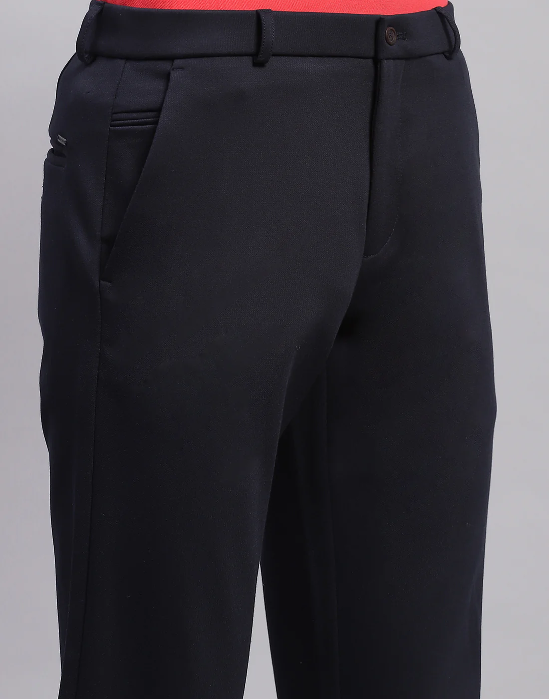 Men Navy Blue Solid Regular Fit Trouser - Image 6