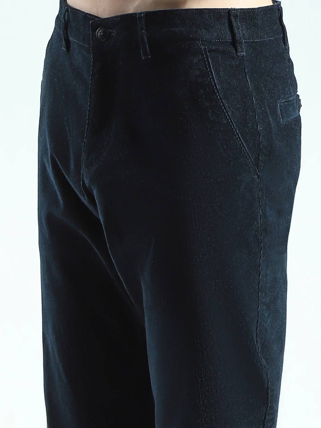 Men Navy Blue Solid Regular Fit Trouser - Image 6