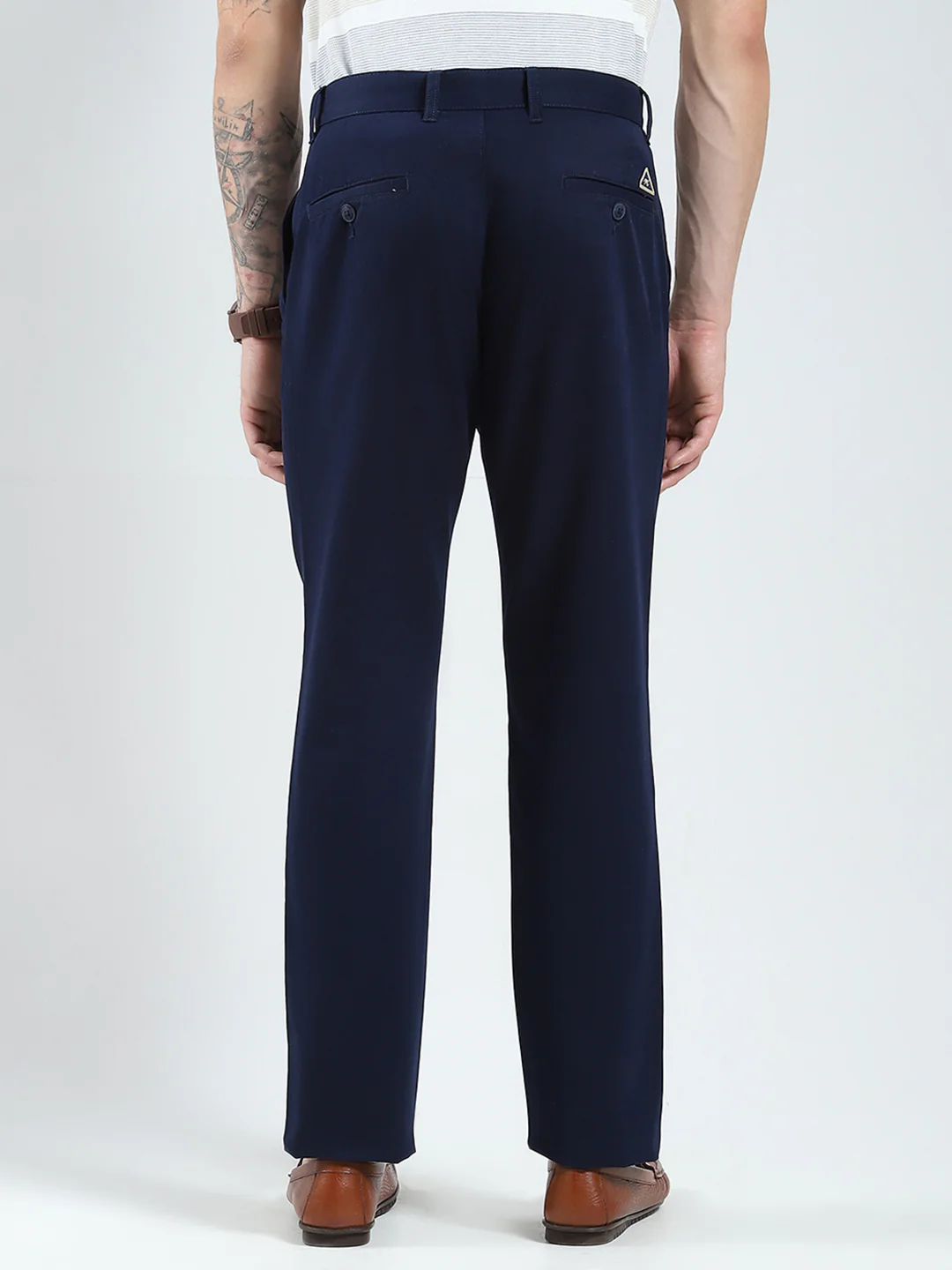 Men Navy Blue Solid Regular Fit Trouser - Image 5