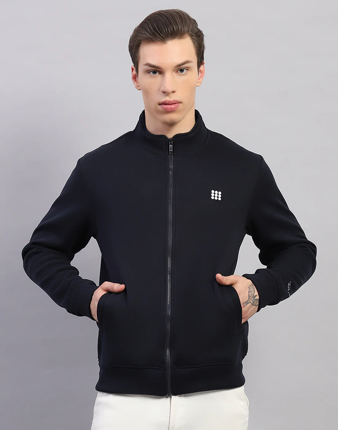 Rock.it Men Navy Blue Solid Round Neck Full Sleeve Sweatshirt - Image 2