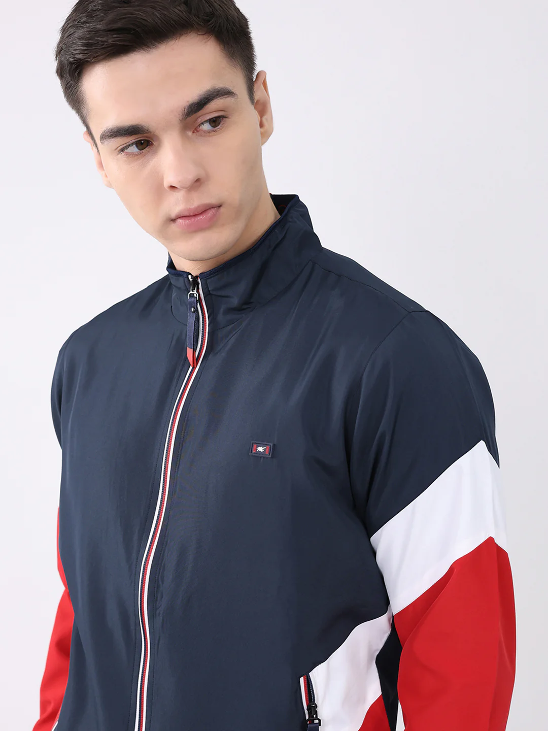 Men Navy Blue Solid Round Neck Full Sleeve Winter Tracksuit - Image 6