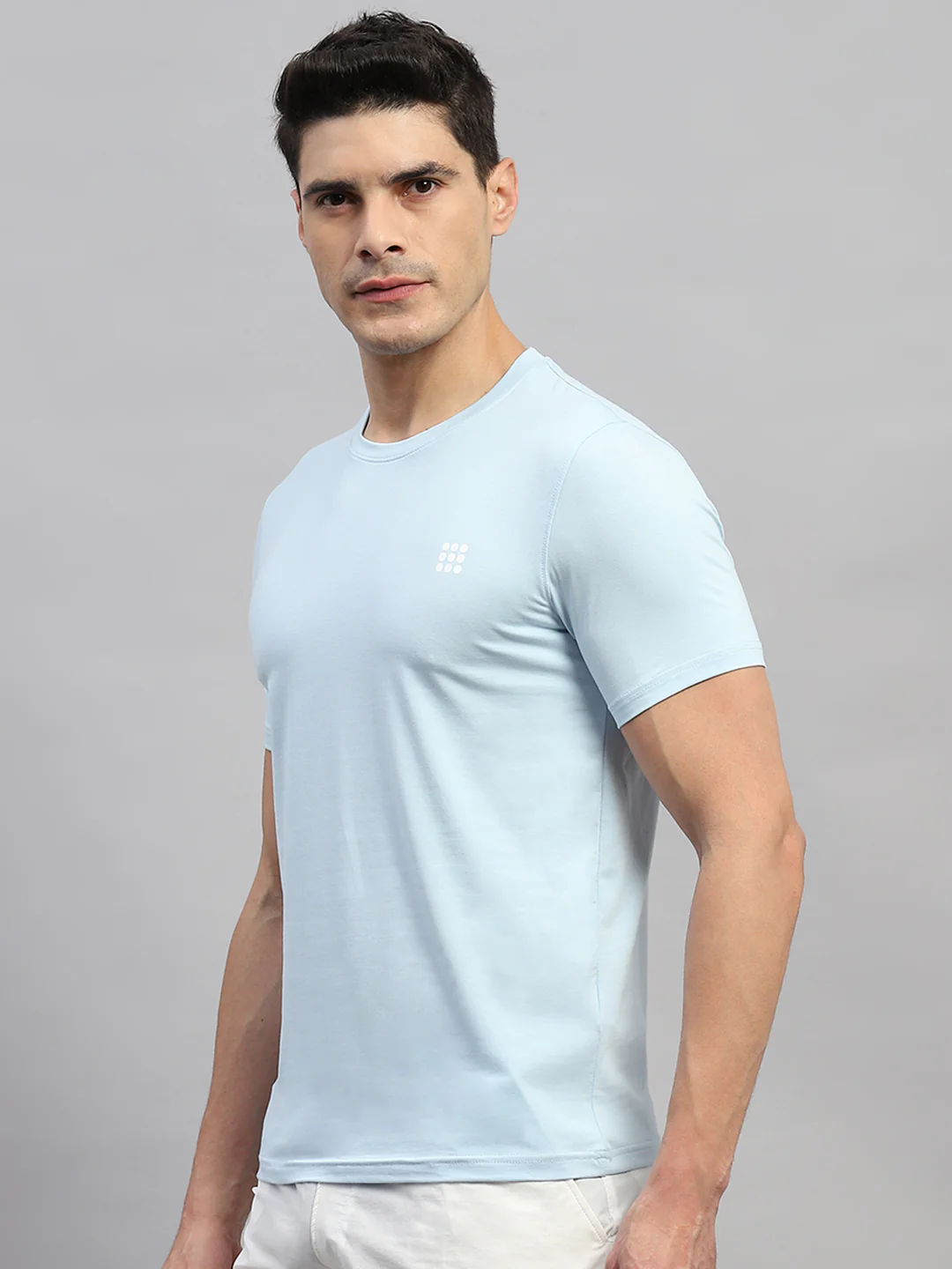 Rock.it Men Sky Blue Solid Round Neck Half Sleeve T-Shirt - Image 3