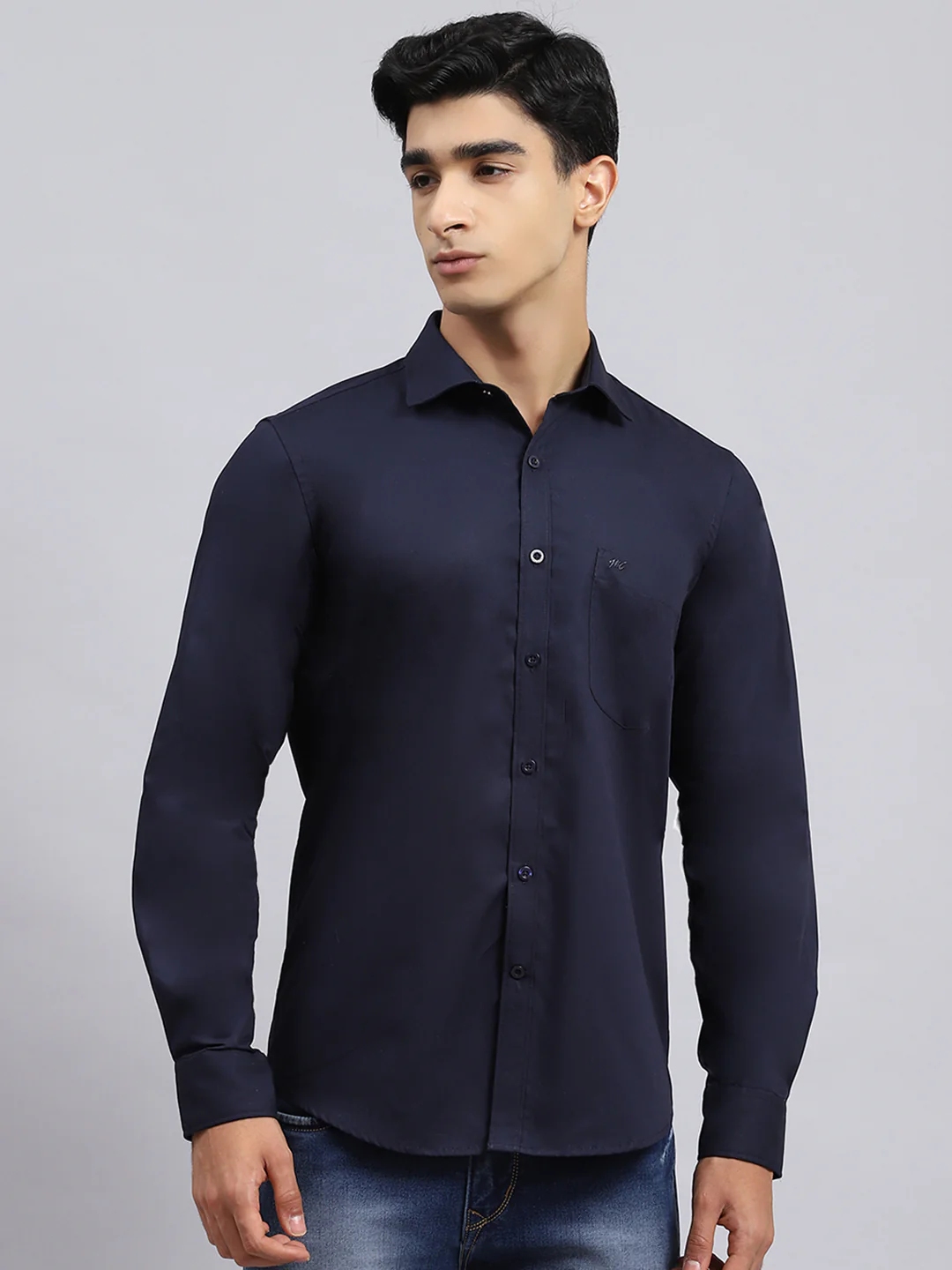 Men Navy Blue Solid Shirt - Image 2