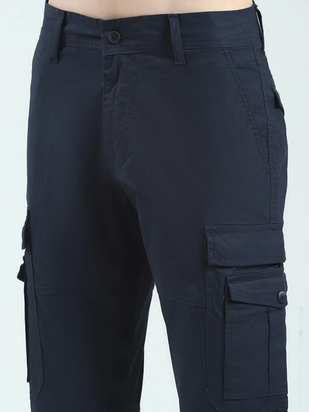 Men Navy Blue Solid Slim Fit Cargo - Image 6