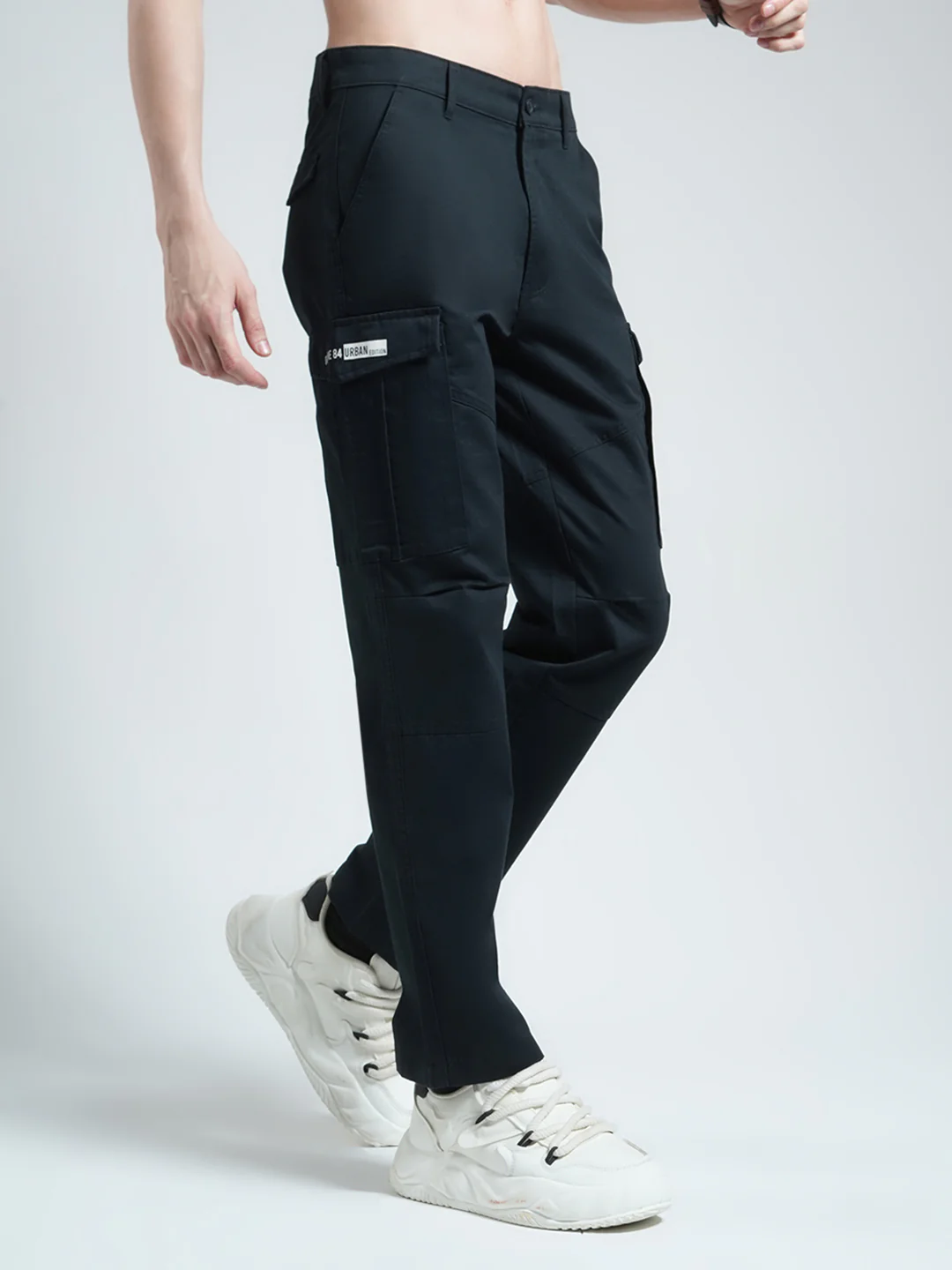 Men Navy Blue Solid Slim Fit Cargo - Image 4