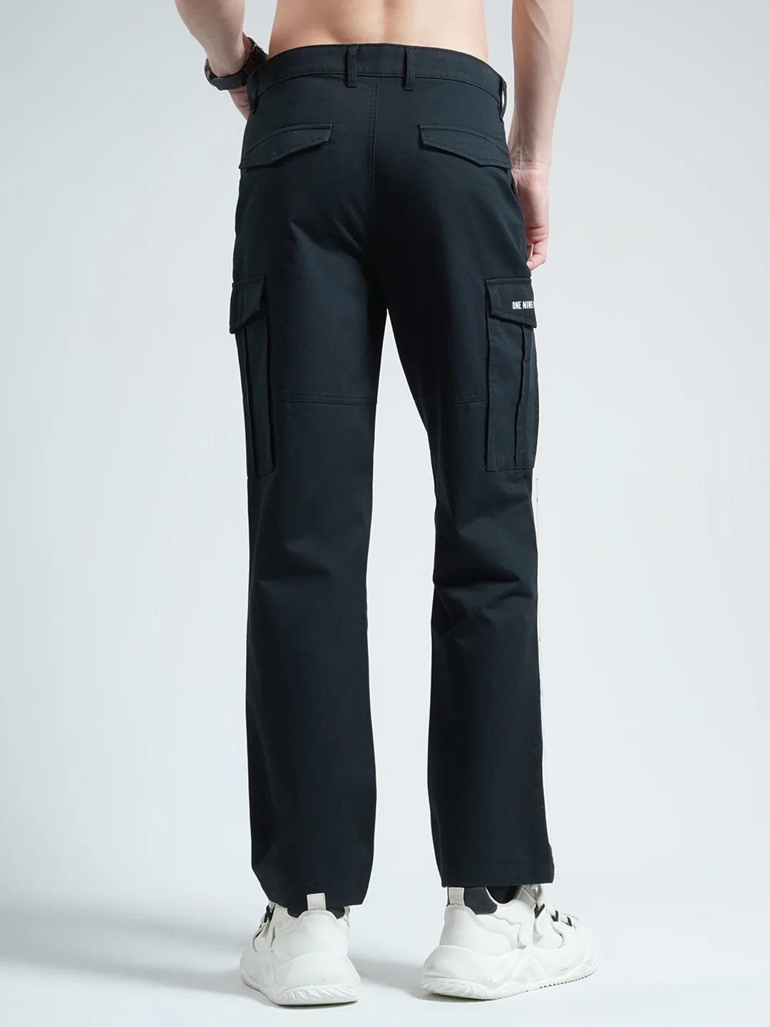 Men Navy Blue Solid Slim Fit Cargo - Image 5