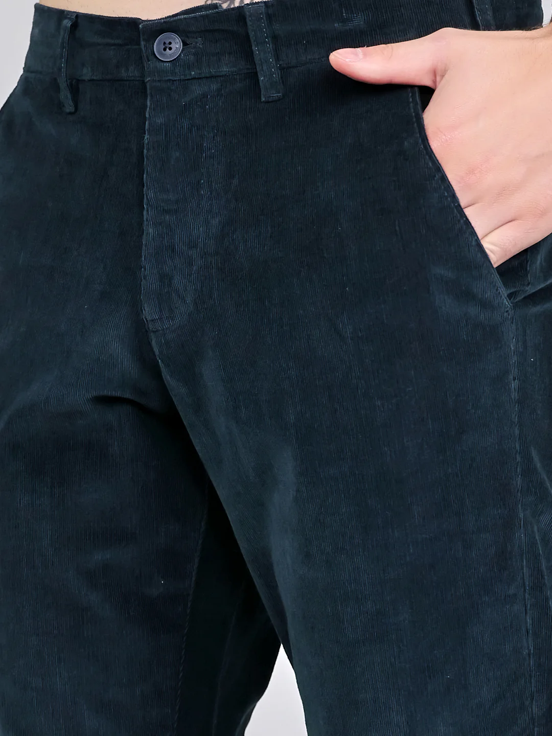 Men Navy Blue Solid Slim Fit Trouser - Image 5