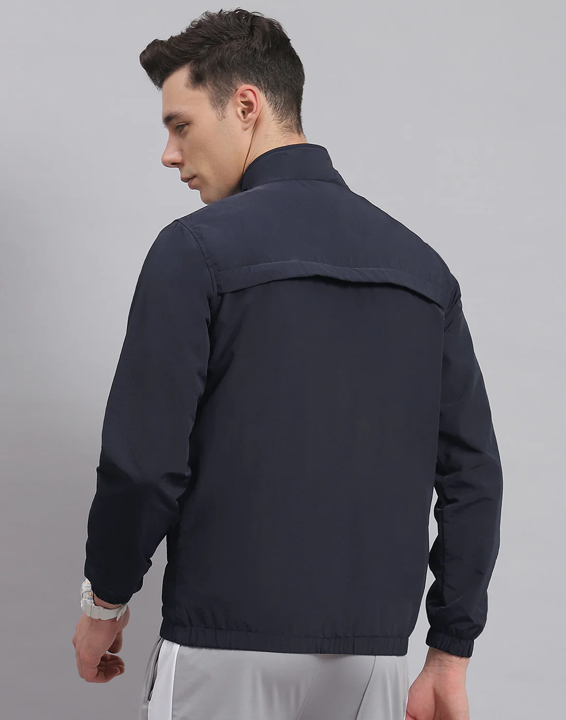 Rock.it Men Navy Blue Solid Stand Collar Full Sleeve Jacket - Image 5