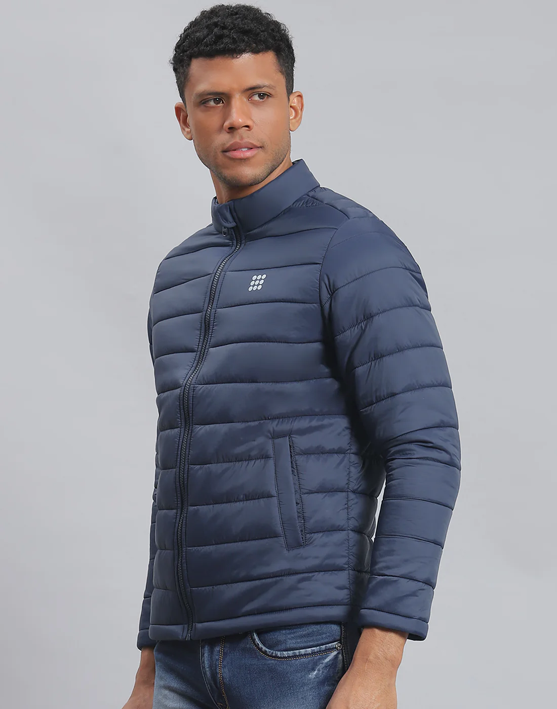 Rock.it Men Navy Blue Solid Stand Collar Full Sleeve Jacket - Image 3