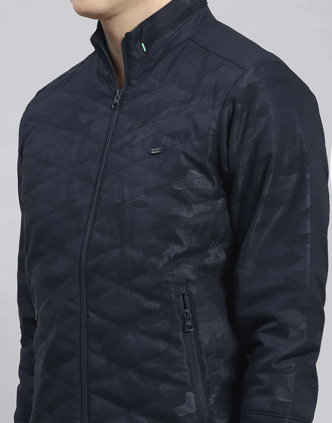 Men Navy Blue Solid Stand Collar Full Sleeve Jacket - Image 6