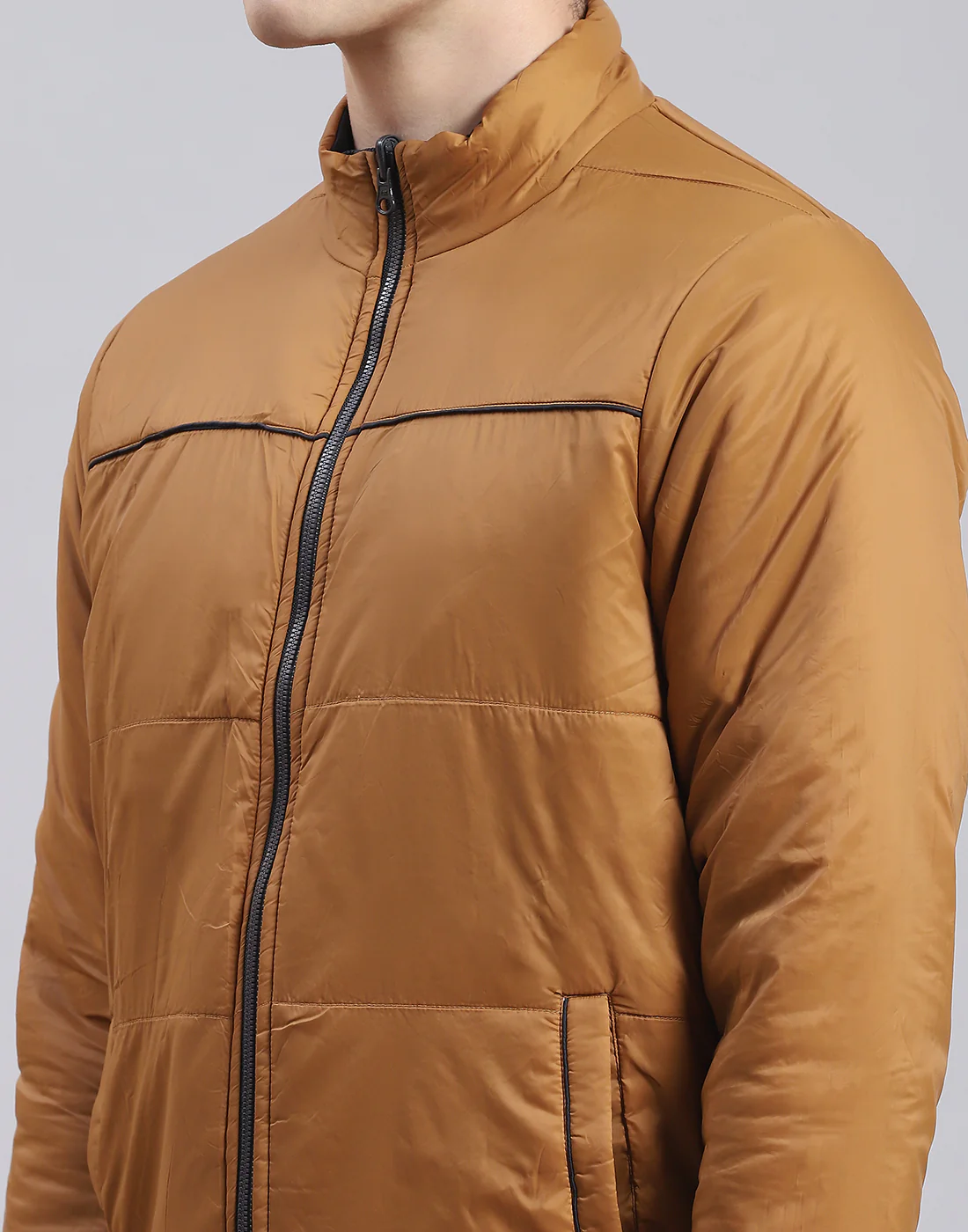 Men Navy Blue Solid Stand Collar Full Sleeve Jacket - Image 8
