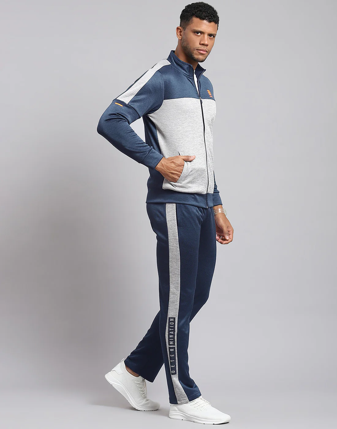 Rock.it Men Navy Blue Solid Stand Collar Full Sleeve Tracksuit - Image 4